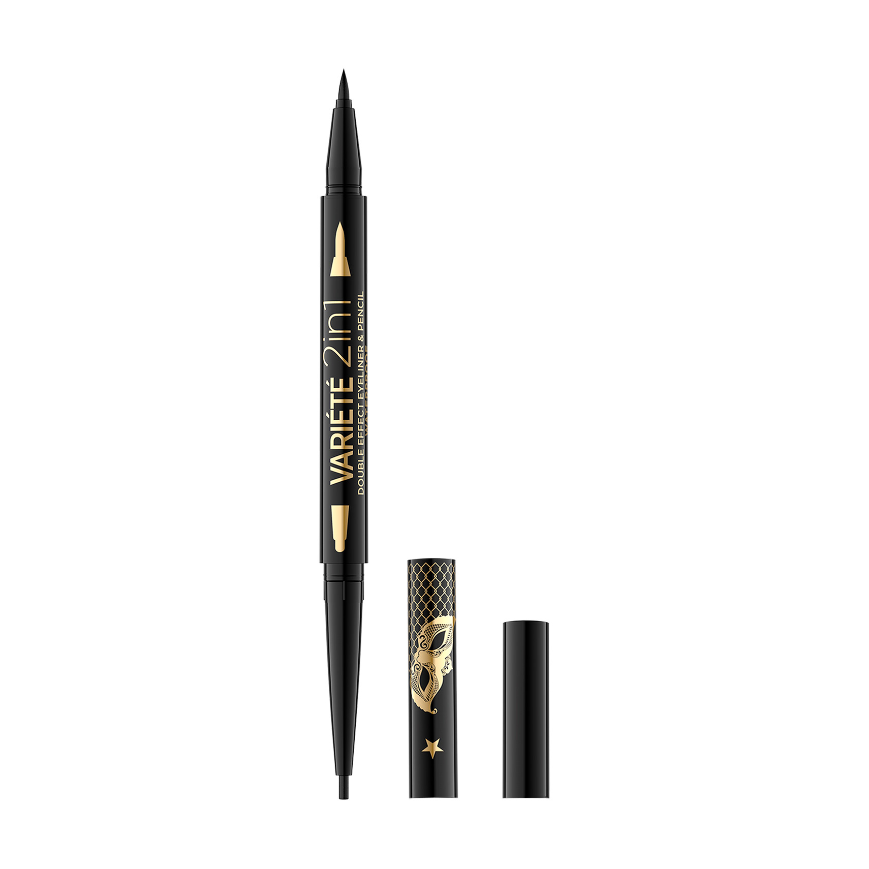 Двостороння водостійка підводка-олівець для очей Eveline Cosmetics Variete 2In1 Double Effect Eyeliner&amp;Pencil Ultra Black, 1.1 мл
